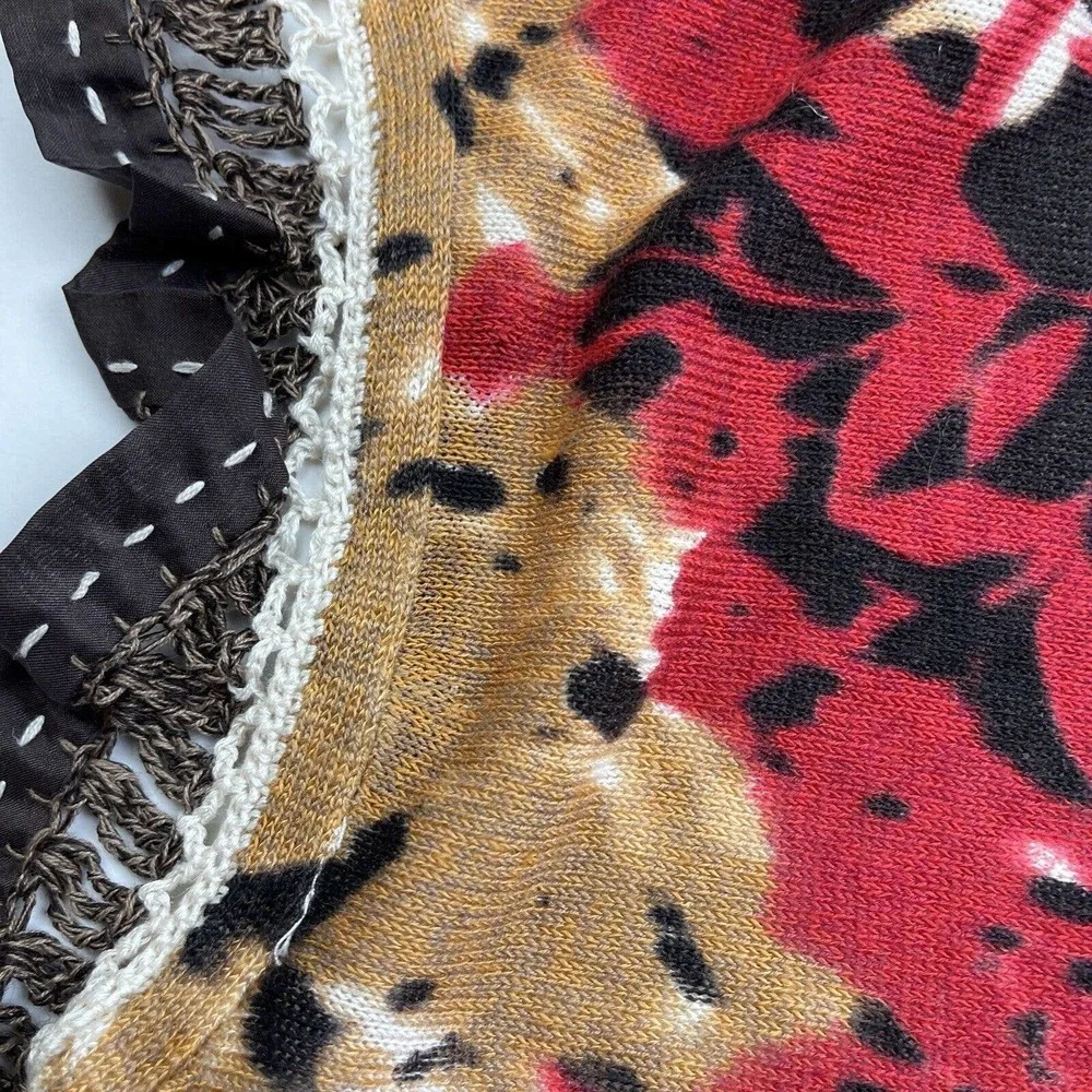 Zozo Knit Cardigan Sweater Linen Blend Size L Button Front Floral Thin - Picture 8 of 10